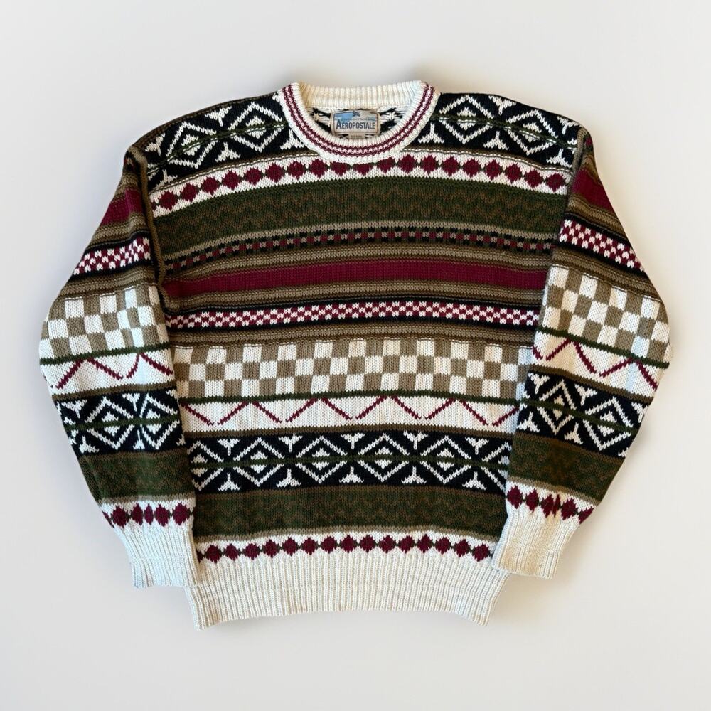 Vintage Aeropostale Sweater Large Multicolor 90s Chunky Knit Pullover Winter